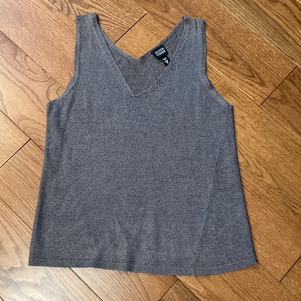 Eileen Fisher linen cotton blend tank top v neck size small light brown